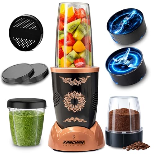 Image of Kanchan Nutri-Blend Mixer Grinder 450 Watt | Blender for Smoothie Juice Puree Masala Chutney, Unbreakable Jars (500ml & 300ml) -SS Blades for Grind & Blend (Copper, 3 Jar)