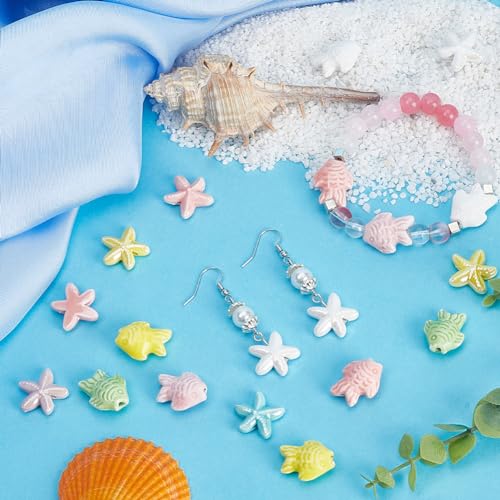 SUNNYCLUE 1 Box 20Pcs 10 Style Ocean Theme Beads Sea Animal Beads Cute Starfish Fish Ceramic Summer Handmade Sea Life Spacer Beads for Jewellery Making Bead Assortments DIY Bracelets Necklaces Crafts - Image 4