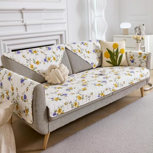 Image of HOMETHREADS Anti-Skid Sofa Protector Mat: Premium Printed Cotton Slipcover with Strong PVC Non-Slip Backing, (Purple Beige, 1Pc Backrest | 70x75cm)