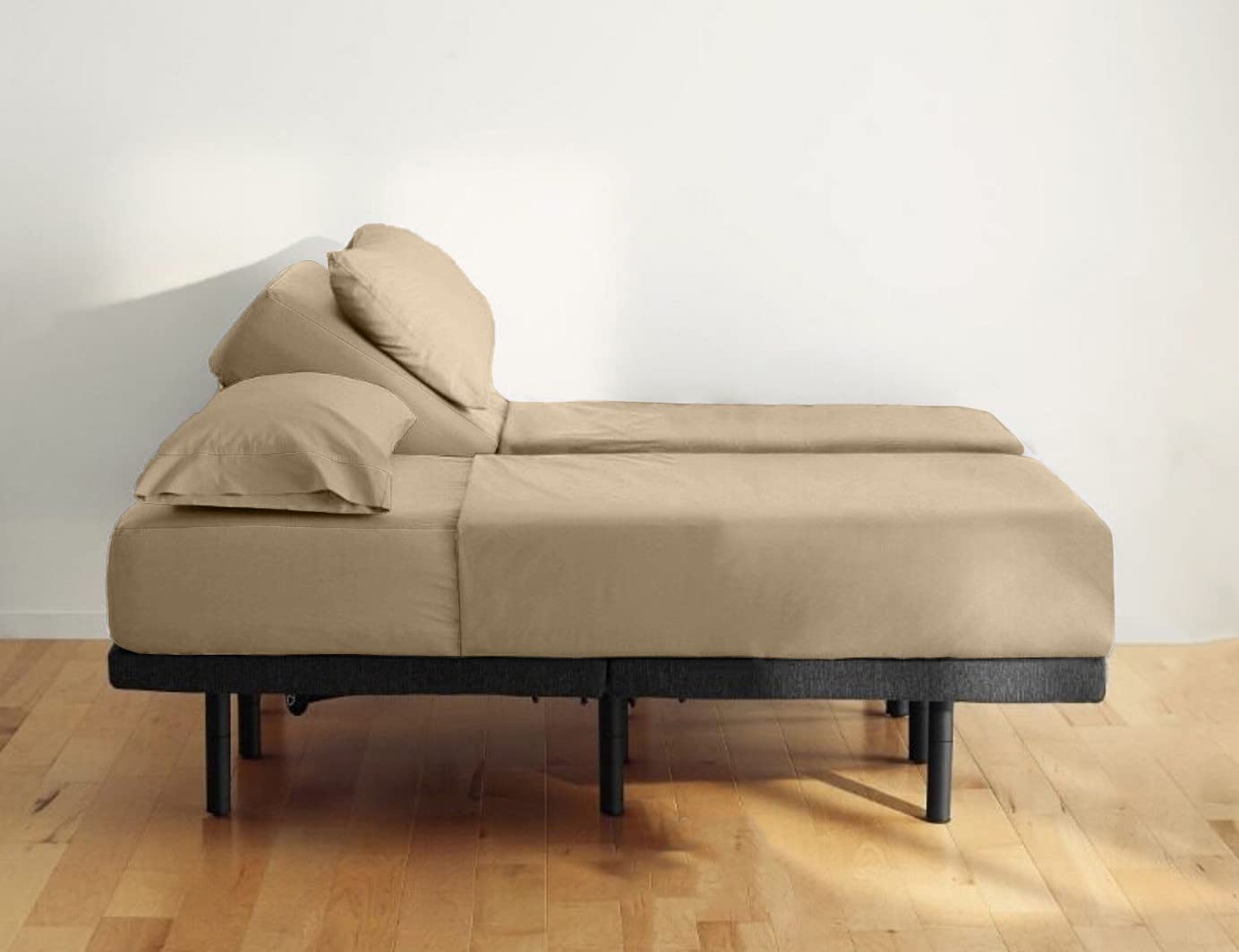 Split King Sheets Sets for Adjustable Bed, Soft 1000-Thread-Count 100% Egyptian Cotton, 5PC Bed Sheet Set, Split-King Sheet Set 18-Inch Deep Pockets, 1000-TC - Taupe Solid