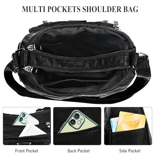 Image of WITERY Crossboby Bag for Women - Soft PU Leather Multi-Pocket Shoulder Bag Handbag with Adjustable Strap