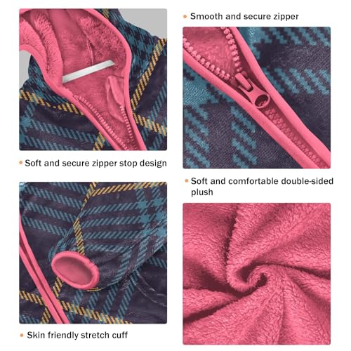 GuoChe Navy Blue Yellow Buffalo Plaid Tartan Check Scotland Toddler Boy Fleece Jacket3