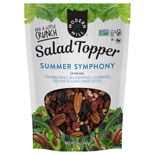Image of Modern Mill Summer Symphony Mixed Salad Topper By Gourmet Nut - Dried Cranberries,Blueberries,Pecans,Cherries & Sunflower Seeds - Gluten Free,Kosher,Dried Fruit & Nuts Vegan Snack -12oz Resealable Bag