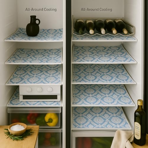 Image of Side-by-Side Door Fridge Shelf Liners Set: Mats for Refrigerator and Freezer Sections -Machine Washable Liners for Glass Shelves, Drawers, Trays Refrigerator Accessories, Pack of 22(Frosted Florals)