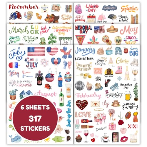 TriluckyDeco 2025 Happy Holiday Calendar Stickers for Planner Women Adults-Monthly Seasonal Agenda Scrapbook Bullet Junk Journal Craft Supplies Vintage Aesthetic Journaling Scrap Book Embellishments