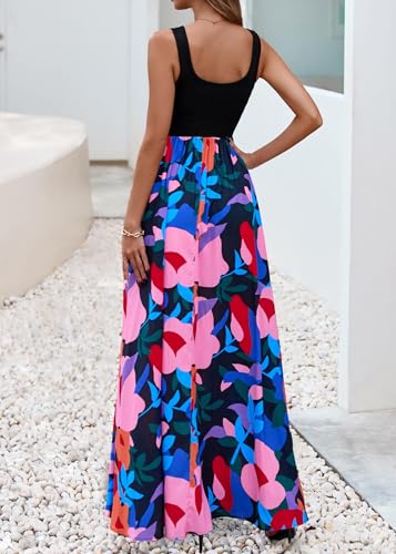 Image of KIRUNDO Women Summer Sleeveless Boho Floral Maxi Dress 2026 Scoop Neck Tank A Line Flowy Beach Vacation Resort Wear Sundress