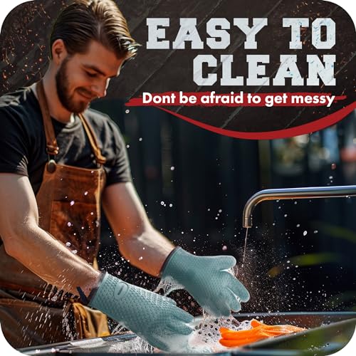 Image of KITCHEN PERFECTION S Silicone Smoker BBQ Gloves - Heat Resistant Oven Mitts | Waterproof, 5-Finger Design For A Better Grip, for Pitmasters, Meat Smoking, Grilling, Cooking, Frying Turkey | Grill Gift