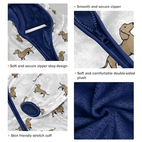 Dachshund Dog Toddler Fleece Jacket Baby Boys Hooded Zipper Long Sleeve Thick Warm Outerwear 3-10 Years3