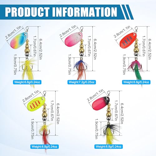 image for AGOOL Fishing Lures Spinner Baits with Rooster Feather Treble Hooks In