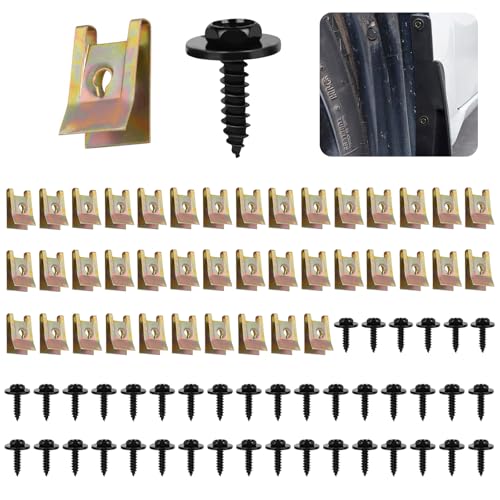 80 Pcs Screw and Nut Clip Kit - 40 Car Body Fender Screws and 40 Bumper Guard Plate Fixing Bolts - U Type Clip for Wheel Arch Cover Undertray Fender