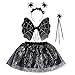 Halloween Spider Costume Set Spider Wings Skirt Set with Headband and Magic Wand Halloween Black & Silver Spider Webs Costume Tutu Skirt For Girls Dress up Cosplay