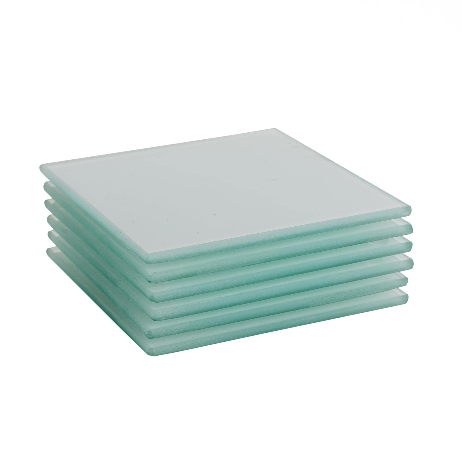 Harbour Housewares Glass Coasters - Square - 10cm - White - Pack of 6 - Tabletop Protection Mat Drink Coaster Decorative Dining Placemat for Cups, Mugs