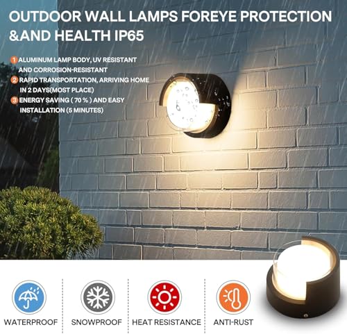 Image of JACKAL 12 Watt Warm White LED Outdoor Wall Lights, Gate Lights Waterproof (Round) - Fancy Exterior Wall Mounted Light, Wall Lamp | IP65 Grade Waterproof Aluminium Body - 6 Months Warranty