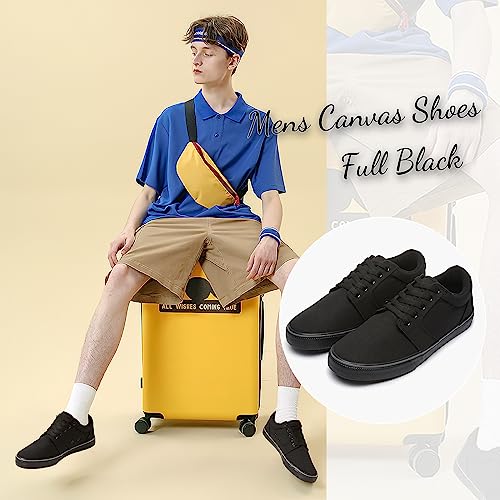 Image of BENPAO Mens White Casual Shoes All Black Fashion Sneakers for Men Low Top Lace Up Canvas Shoes
