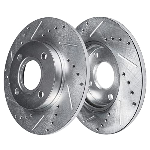 Image of Detroit Axle - Rear Brake Rotors for 2014 2015 2016 Chevrolet Spark EV, Drilled and Slotted Disc Brake Rotors Replacement : 10.16 inch inch Rotors