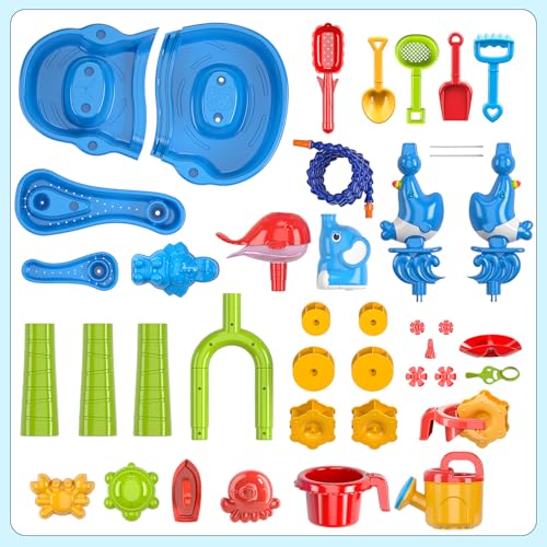 JUKUDAHU Water Table for Kids Ages 4-8 with Water Pumb, Summer Outdoor Sand Water Table for Boys Girls, Kids Water and Sand Activity Sensory Toys for Toddlers Age 3-8 - Thumbnail 7