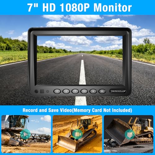 Image of ZEROXCLUB 2 Wired Rear View Backup Camera System, 7 inch 1080P Monitor IP69K Waterproof Vibration-Proof 10G Reverse Camera, Dual Split Screen for Tractor, Truck, Trailer, Combine, Heavy Equipment, BH702