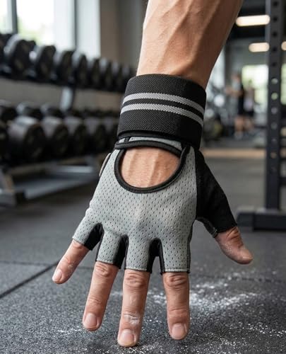 Image of Gym Gloves for Men Workout| Padded with Silicone Grid for Maximum Grip | Breathable Polyester | Gym Gloves for Women | Anti-Blister Workout Gloves for Weightlifting, Gym & Cycling| Grey (XL)