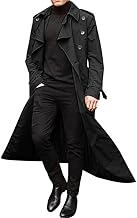 Oniissy Trench da uomo, alla moda, vintage, lungo, caldo, parka, doppiopetto, con risvolto, cappotto lungo, autunno inverno, casual, slim fit, classico, business (XL, nero)