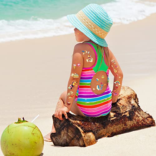 Howaf 120+ Hawaiian Tropical Flamingo Tattoos Sticker Glow In The Dark For Kids, Aloha Luminous Tattoos For Summer Pool Beach Baby Shower Party Decoration #TOP4