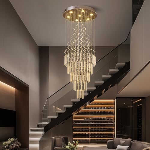 WECHAET Modern Crystal Staircase Chandelier, Foyer Chandeliers for High Ceilings Entryway Hallway Entrance Living Room, Foyer Lighting Fixtures, D23.6 x H59