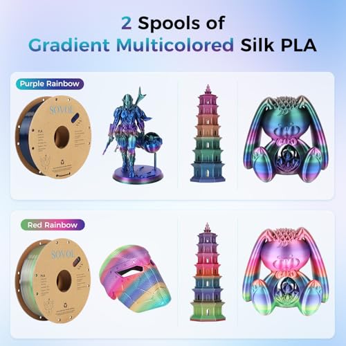 Image of Sovol Silk PLA Filament 6KG Kit, Silk Tri Color & Dual Color Co-Extrusion PLA Materials, Shiny Multicolored Fast Change Rainbow 3D Printer Filament, 1.75mm 1kg / 2.2lbs + /-0.03mm