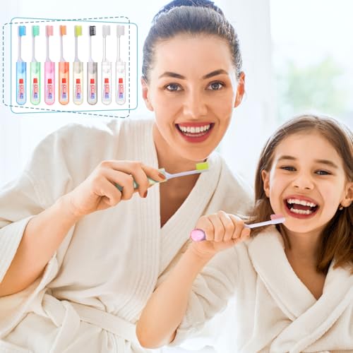 Apricitie 8 Stück Reisezahnbürste mit Zahnpasta, Klappbar Reise Zahnbürste Set Travel Toothbrush Mini Zahnbürste für Unterwegs Reisen Kinder Erwachsene (Bunt)