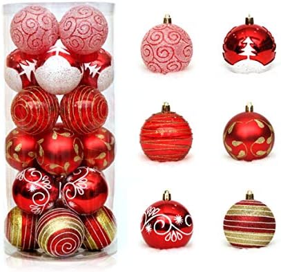 Tiowo 24Pcs 6cm/2.36 Christmas Tree Baubles Shatterproof Plastic Xmas Tree Decorations Christmas Balls Ornament Hanging Pendants Holiday Party Festival Decor (Silver + White)