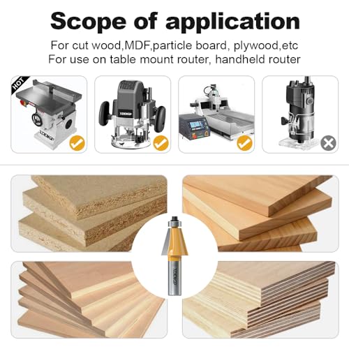 Image of 15 Degree Chamfer Router Bit with 1 Inch Cutting Length,1 /2 Inch Shank Carbide Edge Forming Bevel Router Bit with Bearing, Chamfer Bit Miter Angle Milling Cutters Tool