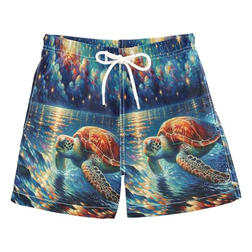 Kids Swim Trunks, Anti-Chafe Swim Trunks Boys 2 T, Sea Turtle Under Night