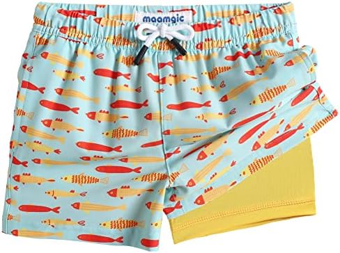 maamgic Boys Swim Trunks with Compression Liner 4-Way Stretch Quick Dry Swim Shorts Swimming Trunks Toddler Boy