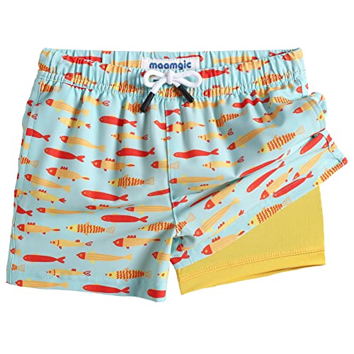 Image of maamgic Boys Swim Trunks with Compression Liner 4-Way Stretch Quick Dry Bathing Suit Toddler Beach Shorts