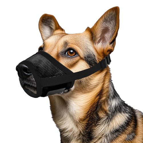 CXNXFD Maulkorbmaske für Hunde,Maulkorb mit Klettverschluss Weich,Weich und atmungsaktiv, verhindert Beißen, Kauen und Bellen (L, schwarz)