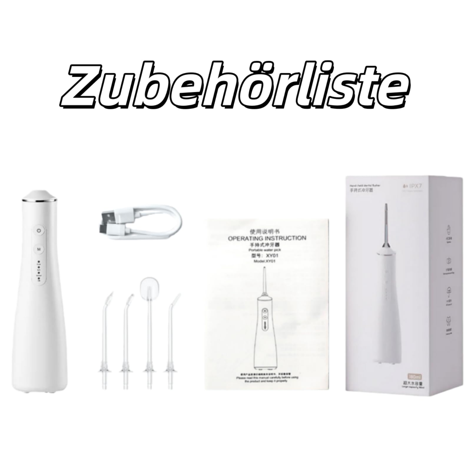 Hydropulseur sans fil pour un soin dentaire & buccal optimal / 3 modes & 4 embouts/Réservoir de 180 ml/Étanchéité IPX7 / Jet dentaire pour gencives