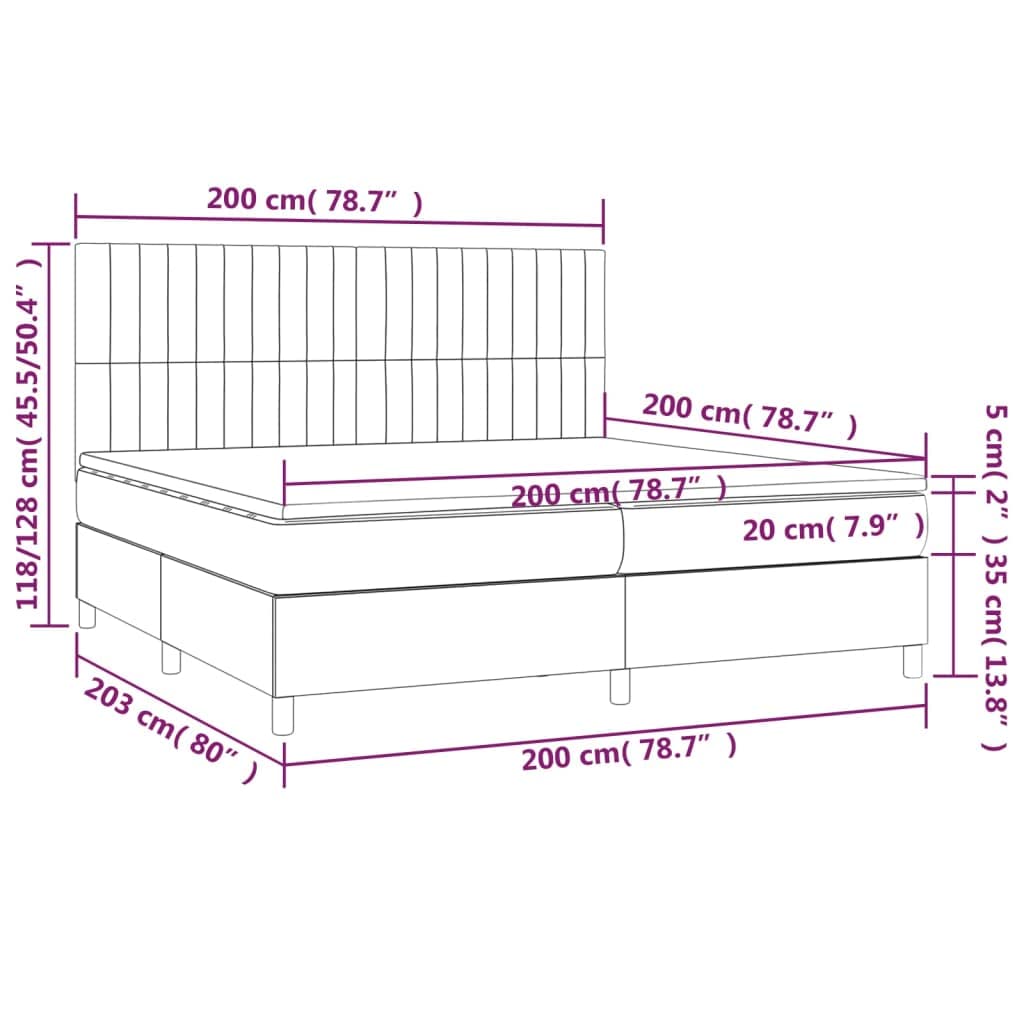 tkanina z diodami LED regulowany zagłówek szary 200x200cm | Łóżko kontynentalne z materacem jasnoszare 200x200cm tkanina LED zagłówek regulowany sprężyny kieszeniowe