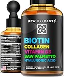 Liquid Biotin for Hair Growth Women & Men 10000mcg | Biotin and Collagen Supplements with Saw Palmetto & Hyaluronic Acid | Biotin Drops for Hair Growth with Vitamin D3 for Hair Skin and Nails