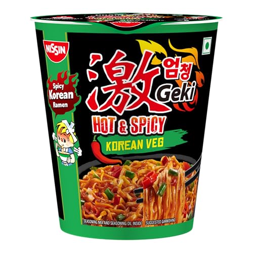 Image of Geki Nissin Hot & Spicy Korean Veg Cup Noodles | Bold, Mouth-Watering Korean Flavor Ready in Just 5 Minutes, 70 Gm