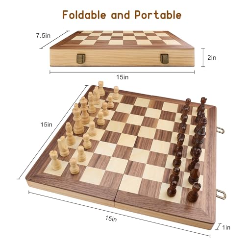 Juego de ajedrez plegable de madera 15 pulgadas miniatura 3
