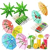 Drink Umbrellas Cocktail Picks, 210 Pcs Hawaiian Umbrella Cocktail Picks Parasol Cocktail Coconut Pa