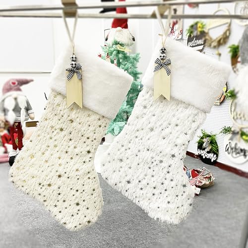 Bas de Noël à motif flocon de neige de qualité supérieure avec broderies main