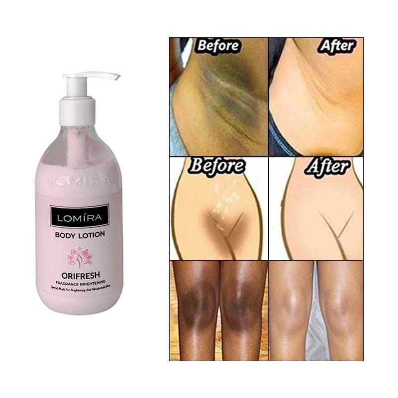Loción corporal blanqueadora para todo tipo de piel, que contiene vitamina C, niacinamida y ácido hialurónico, con ingredientes biológicos y veganos.