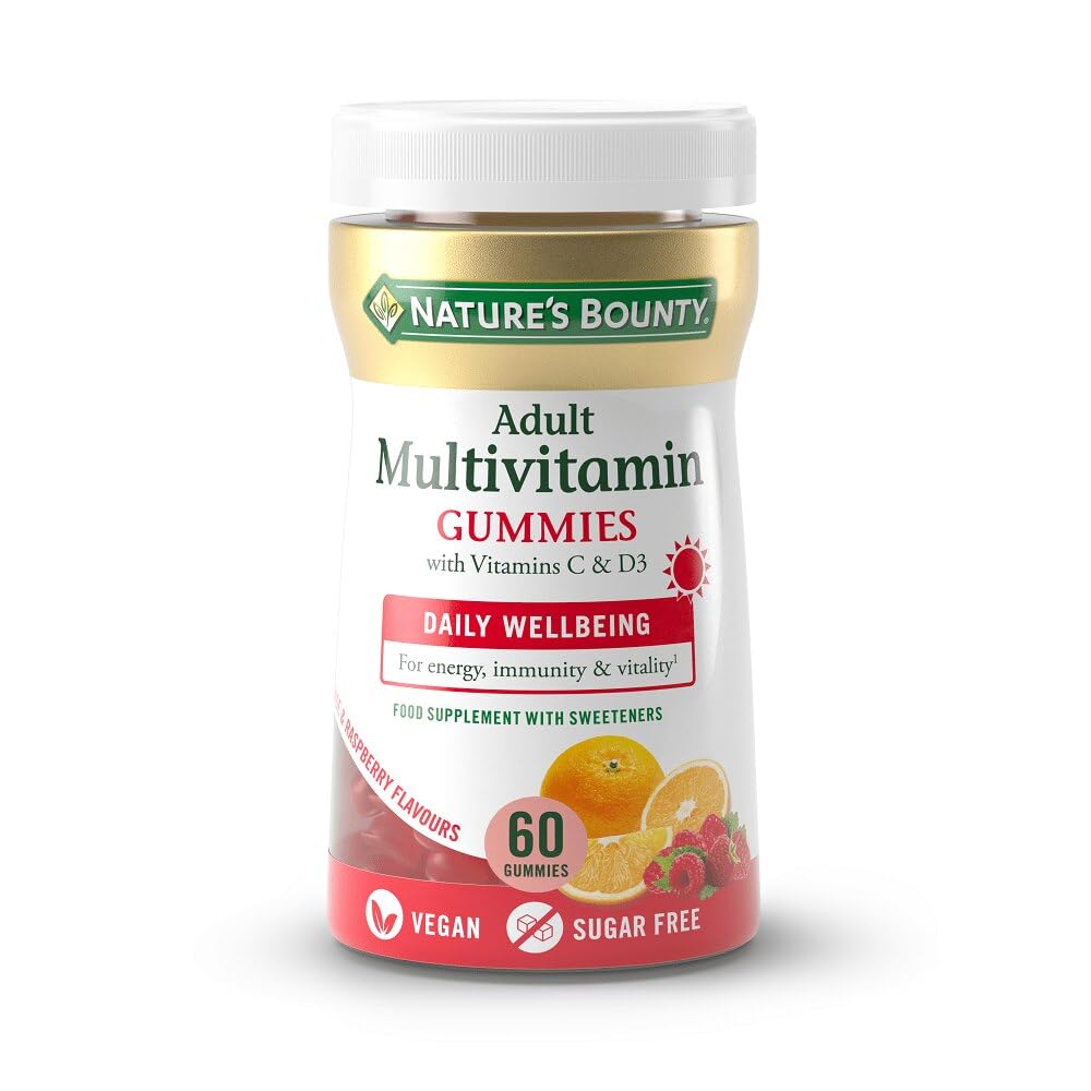 Nature's Bounty | Multivitamínico Adultos | Vitaminas A, C, D, E y del Complejo B | Apoyo Energético, Inmunidad y Vitalidad | Sabor Naranja y Frambuesa | Sin Azúcar Añadido | 60 Gominolas