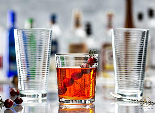Durable Drinking Glasses [Set of 18] - Glassware Set Includes 6-17oz Highball Glasses, 6-13oz Rocks Glasses, 6-7oz Juice Glasses | Heavy Base Glass Cups for Water, Juice, Beer, Wine, and Cocktails - Thumbnail 3