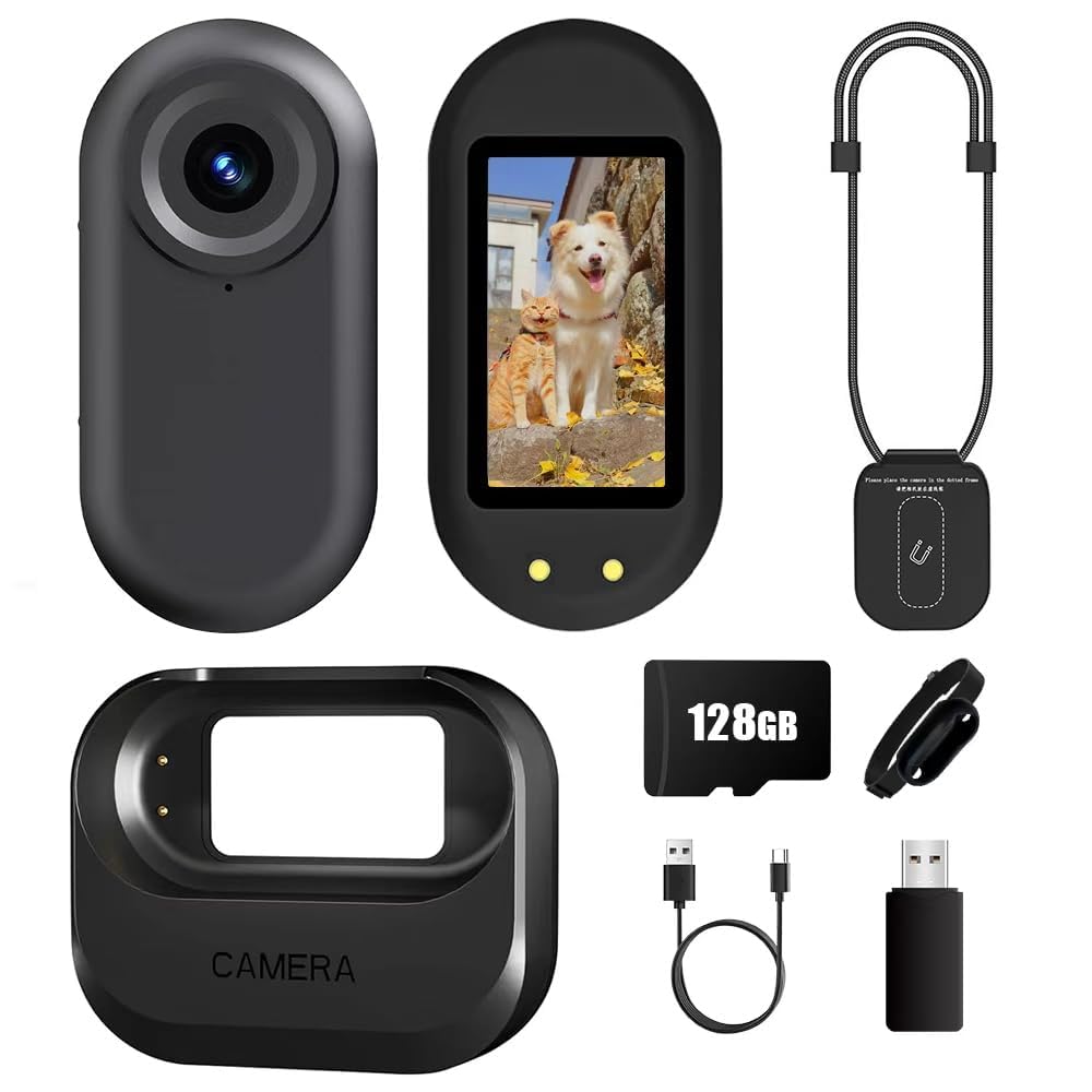 Caméra Mini 1080P, caméra Sport Portable avec 128 Go de Stockage, boîtier de Charge magnétique, POV en Taille Poing, Support magnétique, pour Le vlogging, Enregistrement Quotidien en Voyage