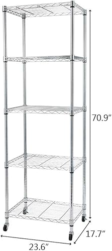 Miniatura 3 de Lovinland Estantería resistente de 5 estantes y almacenamiento en ruedas, estante ajustable de alambre de acero al carbono para garaje, cocina,
