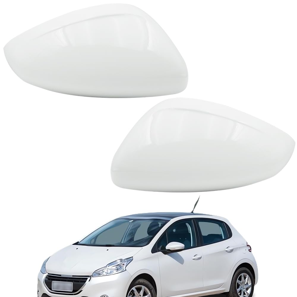 Tappi per Specchietti Bianco, Copri Specchietto Retrovisore Auto Coppia Calotte Specchio Destra + Sinistra Sostituzione per Peugeot 208 2013-2019