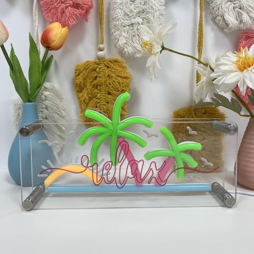 Image of Palm Tree Coron Neon Signs, Desktop decorative light for Home Decor, Bedroom, Living Room, Bathroom, Office, Wedding, Party, Bar, 9.84x5.5x2.16inches (Tropical)