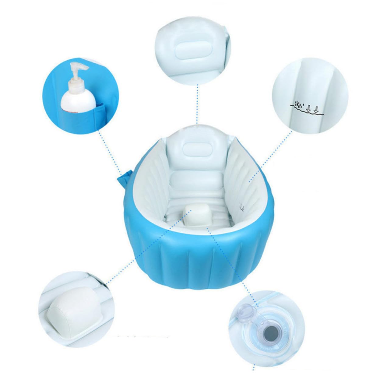 Bañera Inflable para Bebés Portátil, Plegable y Azul para Viaje