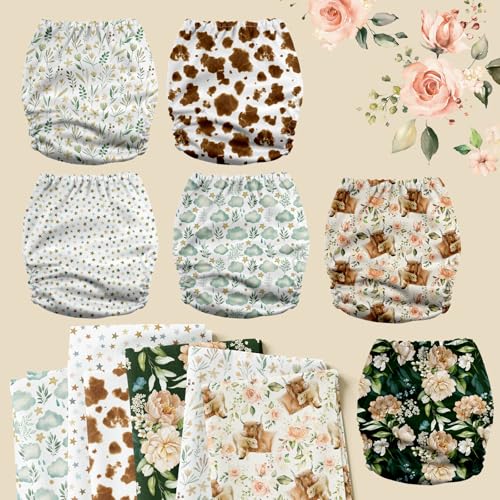 Image of Mama Koala 3.0 Pocket Cloth Diapers for Babies with AWJ Lining, 6 Pack with 6 5-Layer Natural Cloth Diaper Inserts - Reusable and Washable Pocket Diapers(A-A Special Set)