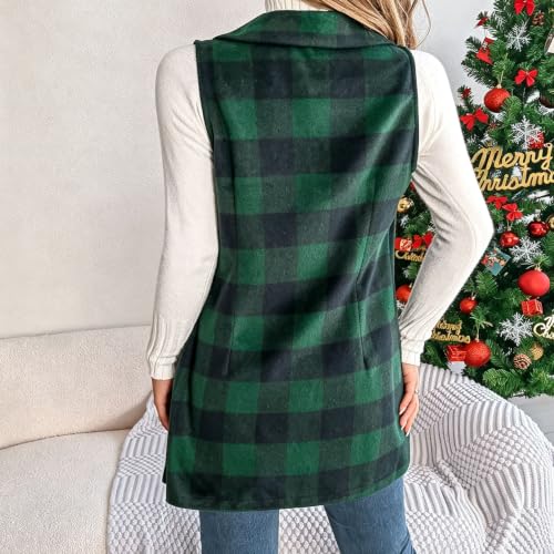 Plaid Vest for Women Fall Winter Sleeveless Button Blazer Jackets Waistcoat - image 3